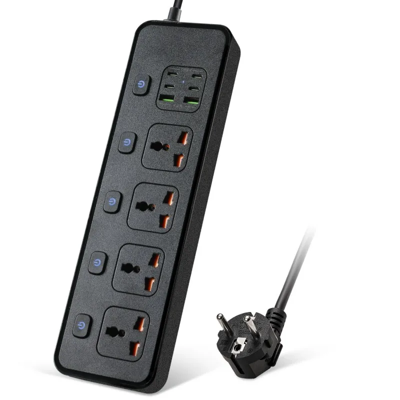 Universal Electric Power Strip Plug EU Outlet Power Socket With 6AC USB Ports Surge Protector Charger 2M Extension Cord Socket