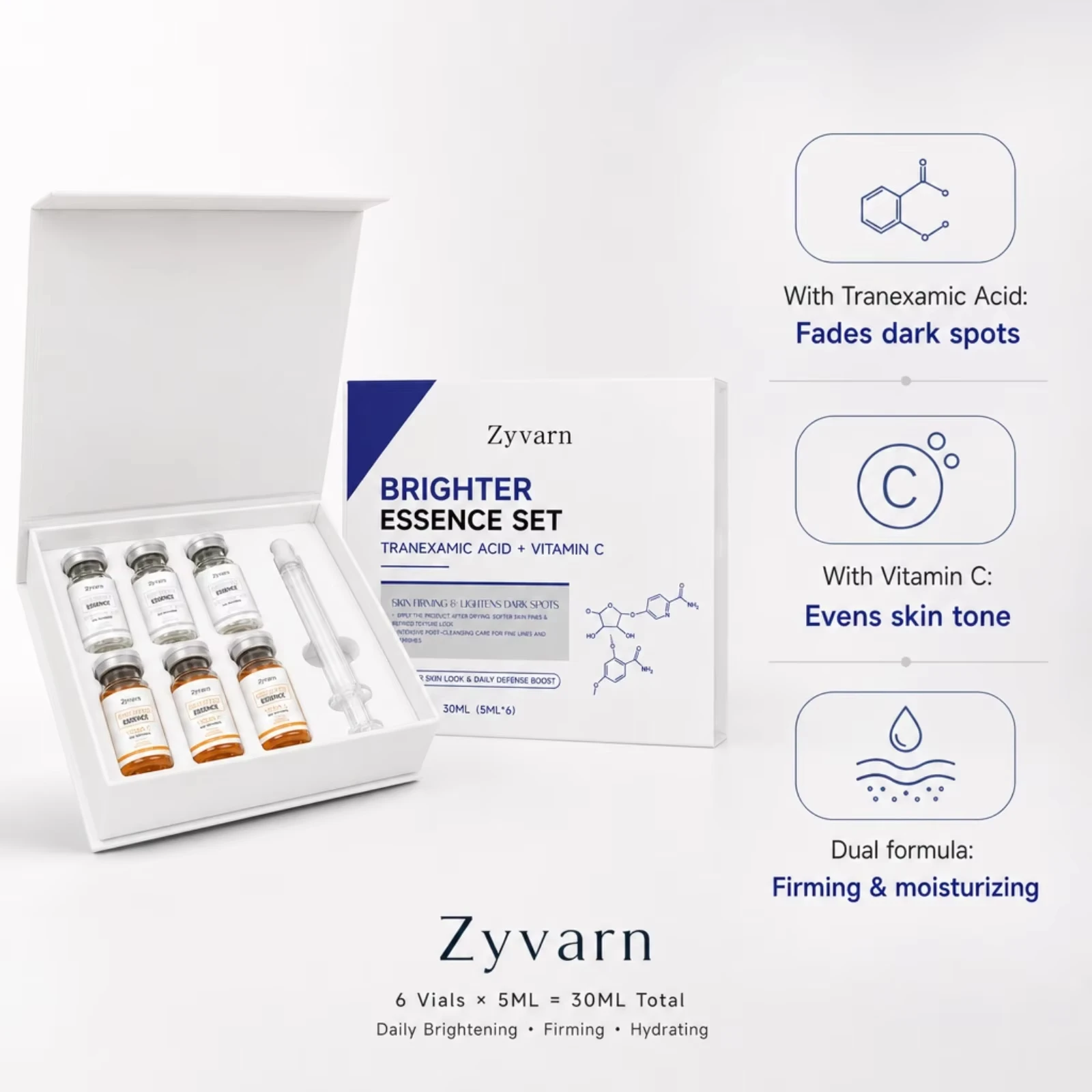 Brighter Essence Set Tranexamic Acid & Vitamin C Facial Serum Total Deep Hydrating Moisturizing Radiant Facial Skin Care Serum