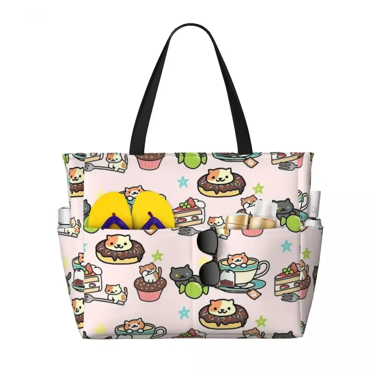 Neko Atsume Beach Travel Bag, Tote Bag Modern Adult Daily Shoulder Bag Multi-Style Pattern