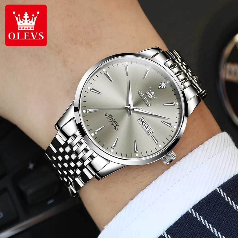 OLEVS 6635 Men\'s Watches Automatic Mechanical Dual Calendar Display Business Fashion Waterproof Wrist watch for Man Luxury Brand