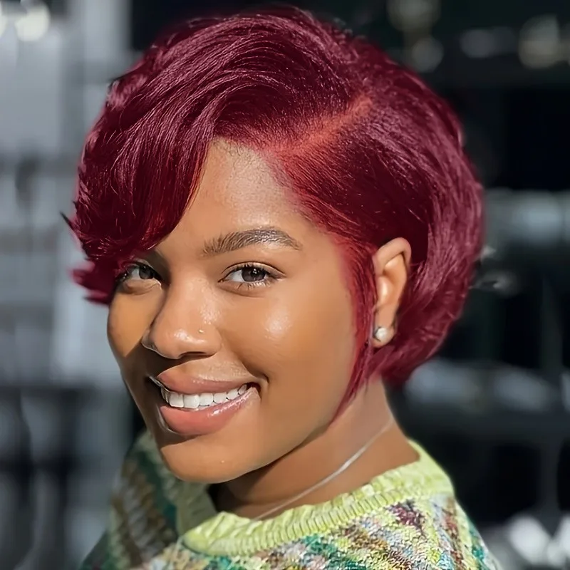 6 بوصة 1b4/اللون البني 150% كثافة شعر ريمي شعر مستعار قصير مستقيم عابث قطع باروكة من شعر طبيعي للنساء الاستخدام اليومي 13x4 شعر مستعار دانتيل