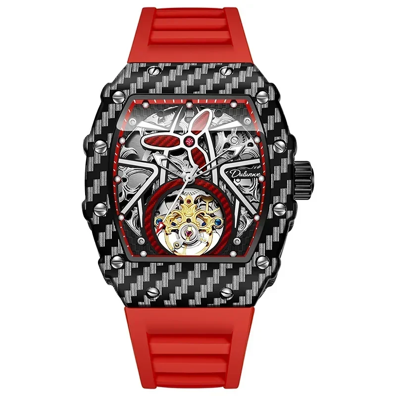 Zegarek mechaniczny Barrel Man Tourbillon Pusty wodoodporny męski zegarek Sporty rekreacyjne Świecący w ciemności zegarek z żelem krzemionkowym