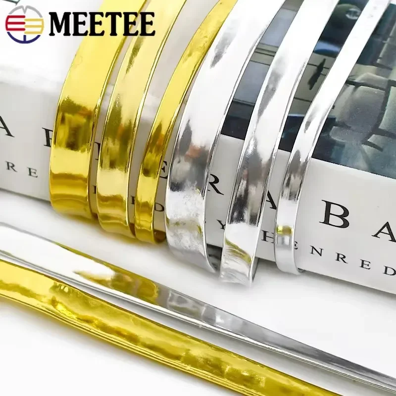 10M Meetee 5-20mm PU Leather Cord Mirror Gold Silver Ribbon for Bag Garment Strap Decor Lace Necklace Hair DIY Craft Accessories