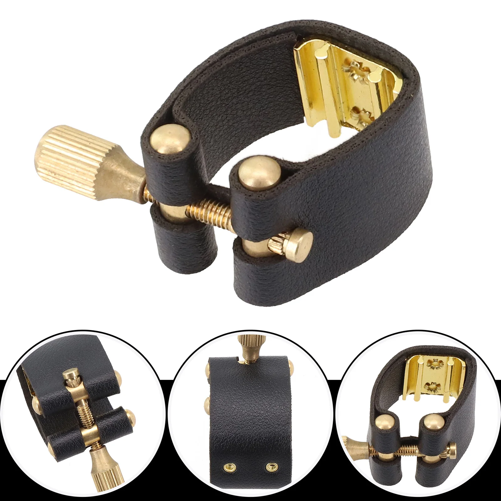 For Alto Saxophone PU Leather Ligature for Mouthpiece Fastening Black (Fits Standard Hard Rubber/Plastic Mouthpiece)