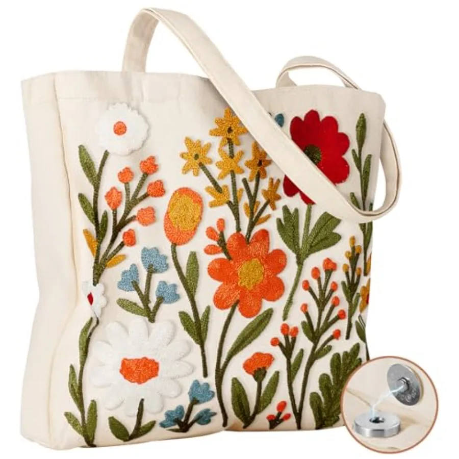 

Сумка-шоппер из холщовой ткани с вышивкой Miss Adola для женщин - многоразовая сумка с пряжкой, стильная и милая сумка через плечо для покупок и продуктов