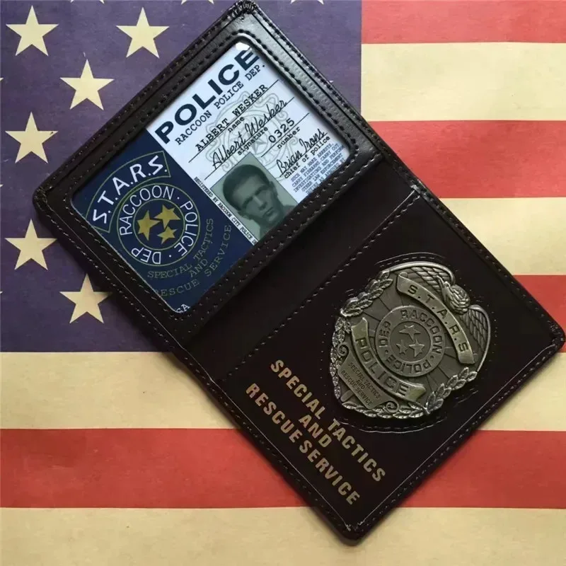 바이오해저드 스타즈 라쿤 데프 배지 레온 크리스 질 웨스커 블랙 인조 가죽 증명서 지갑 ID 카드 홀더,;k'9