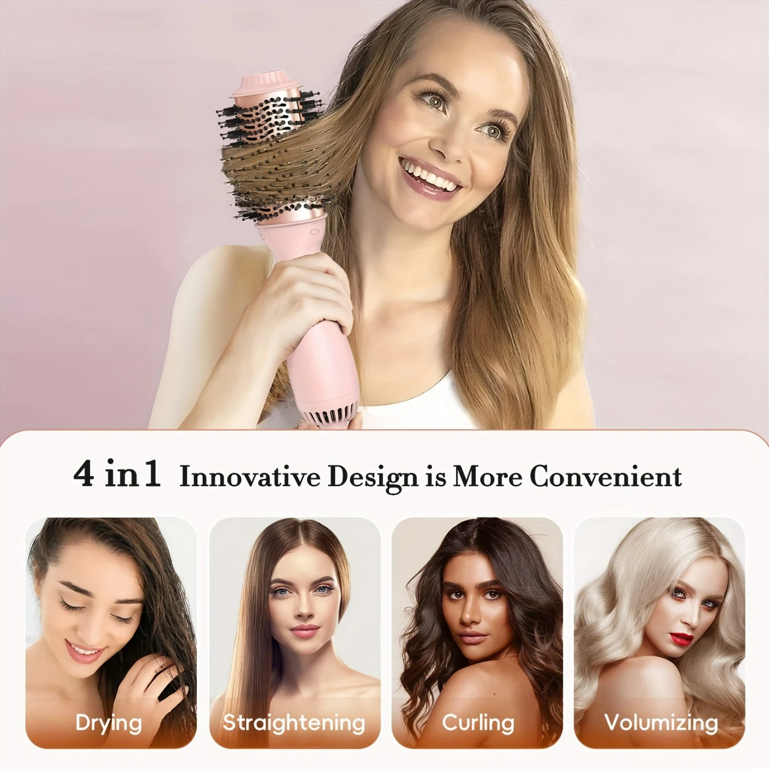 4 in 1 Hot Air Brush Hair Styling Tool, Professional Brush for Straightening, Curling, Volumizing, and Drying, Achieve Smooth, F