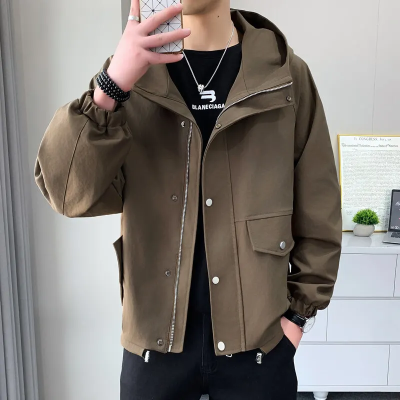 고품질 남성 후드 야외 재킷 2025 봄 가을 솔리드 컬러 루즈 캐주얼 코트 streetwear windproof tops clothing
