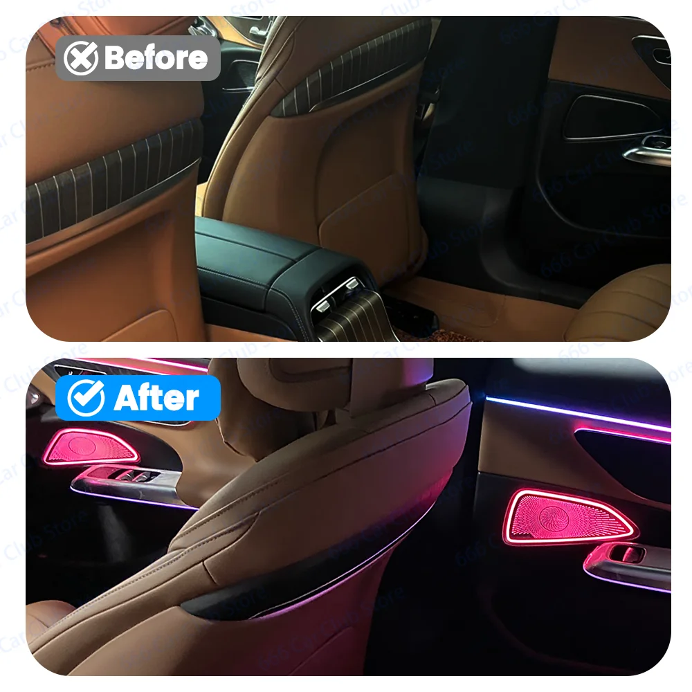 

64-цветная светодиодная подсветка дверных ручек и атмосферная подсветка для Mercedes-Benz New E-Class W214, декоративные элементы для автомобиля