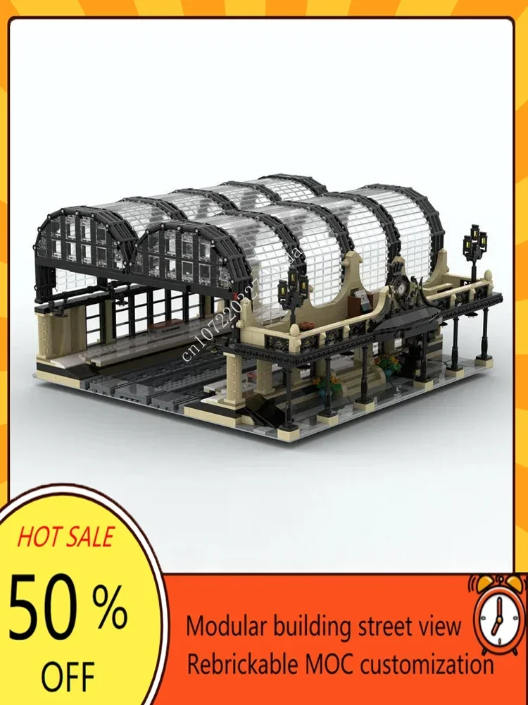 2572PCS Grand Treinstation Model Moc Puzzels DIY Monteer Transport Architectuur Display Verjaardag Kerst Speelgoed Kerstcadeau - afbeelding 2