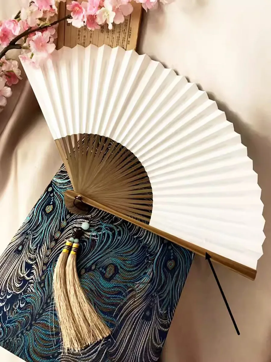 8-inch Chinese style hair whole book plain white paper fan can be double-sided plain string men's plain folding fan