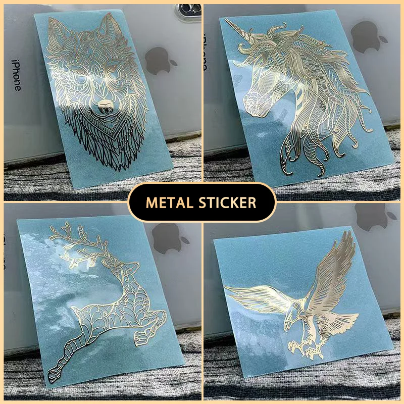 

Literary Fan Simple Unicorn Wolf Head Elephant Mobile Phone Metal Sticker Decorative DIY Sticker Eagle Metal Sticker