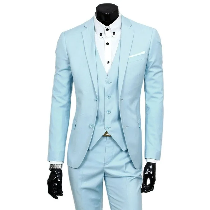 

Lansboter Sky Blue Men Suit 3 Pieces Two Button Business Casual Fit Suitable Wedding Banquet Dresses Jacket Vest With Pants