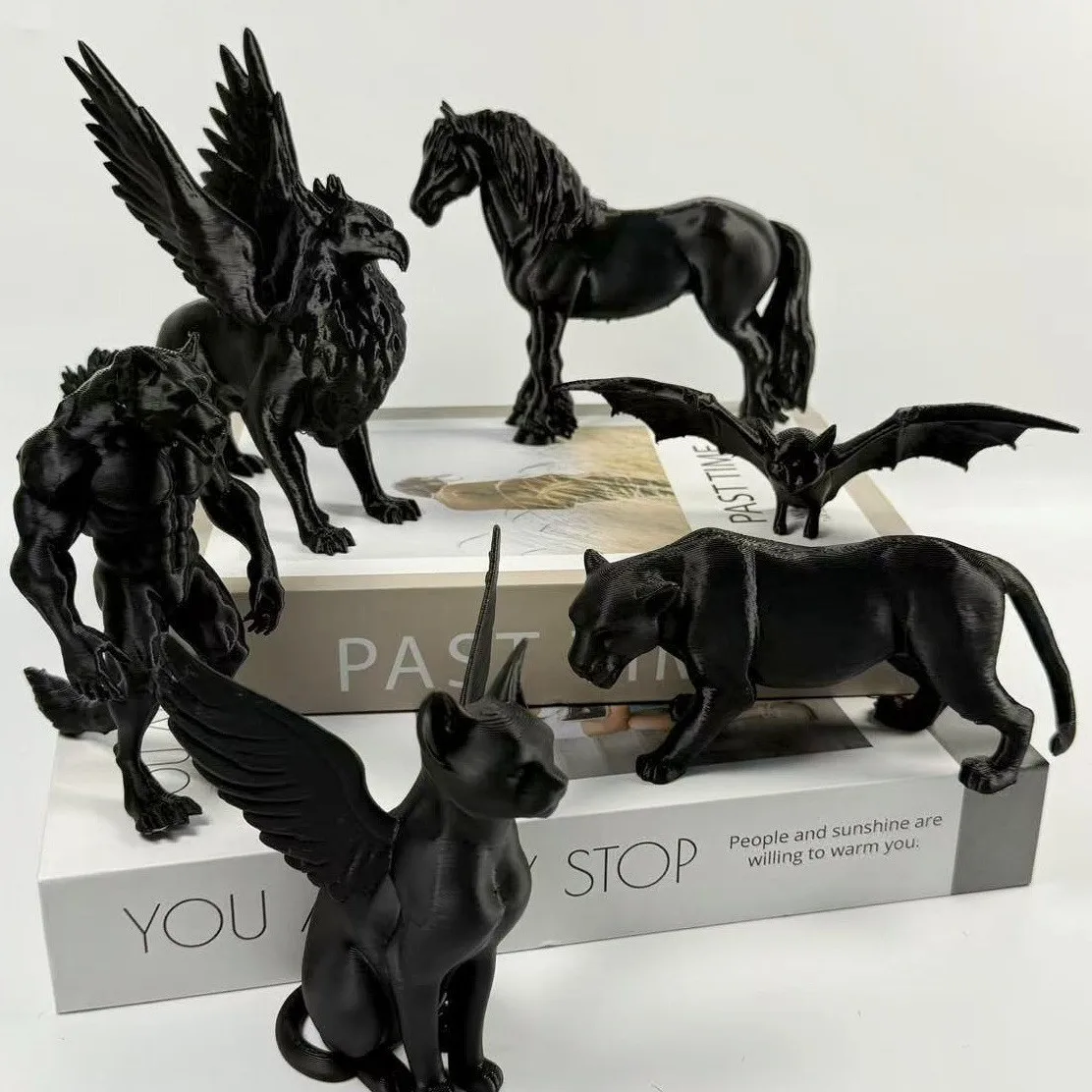 3D Print Creative Black Statue Ornament Werewolf Horse Cat Griffin Bat Ornament Realistic Animals Home Desk Decoration for Gift