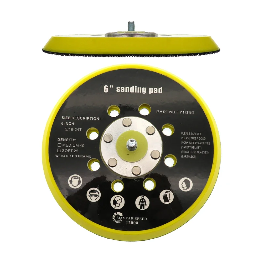 Backing Pad Sanding Disc Workshop Equipment Black Color Flocking Plate Hook & Loop Sander Replacement 148mm/6inch