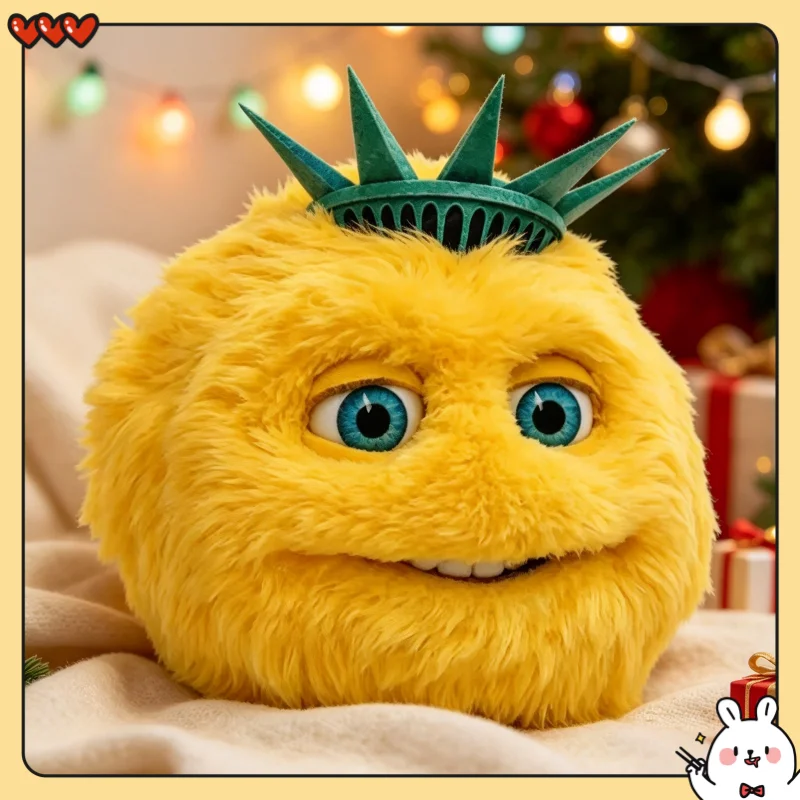 Liberty Biberty Inspired Plush Toy, Yellow Fluffy Round Character Doll Soft Furry Figure 25cm Collectible Plushie Gift for Fans