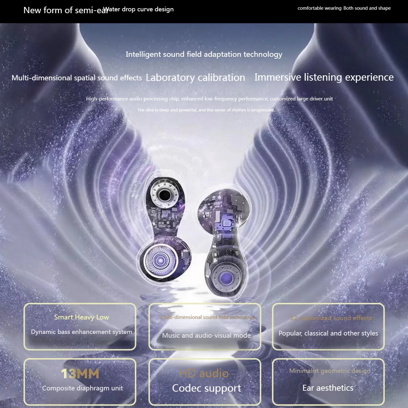 سماعات مجوهرات للبنات مع زوج من أقراط الفراشة 360 درجة ° سماعات أذن بنمط صوت ستيريو بانورامي لتقليل الضوضاء بنصف داخل الأذن #3