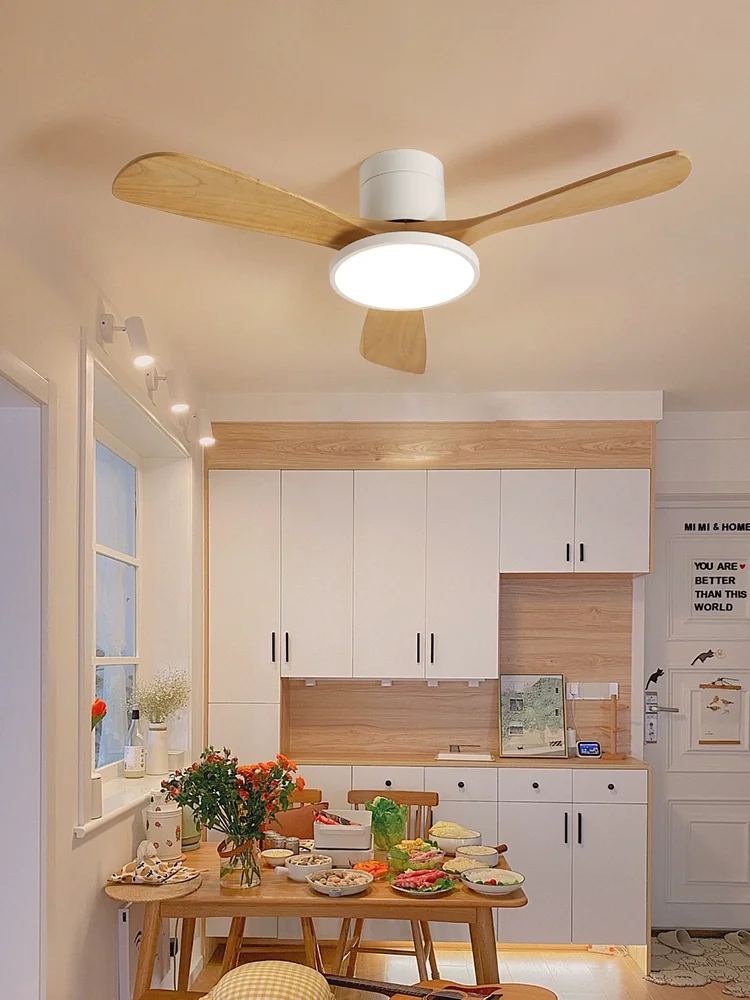 Nordic solid wood fan light, ceiling light, household minimalist modern electric fan, restaurant hanging light fixture