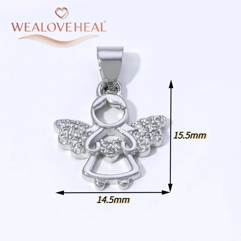anhänger schmuck,anhänger schmuckherstellung,18K Vergoldeter Messing-Engelanhänger, Glänzender Zirkonia-Besetzter Schutzengel-Flügel-Charm für DIY-Halsketten-Schmuckherstellung Großhandel – Detail 22