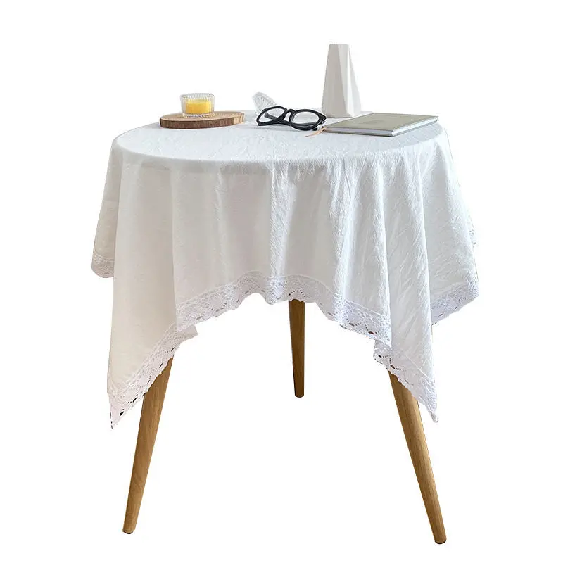 

Lace Stitching Cotton Fabric Table Cloth Washable Tablecloth for Wedding Party Dining Banquet Decoration Luxuriou Table Cover