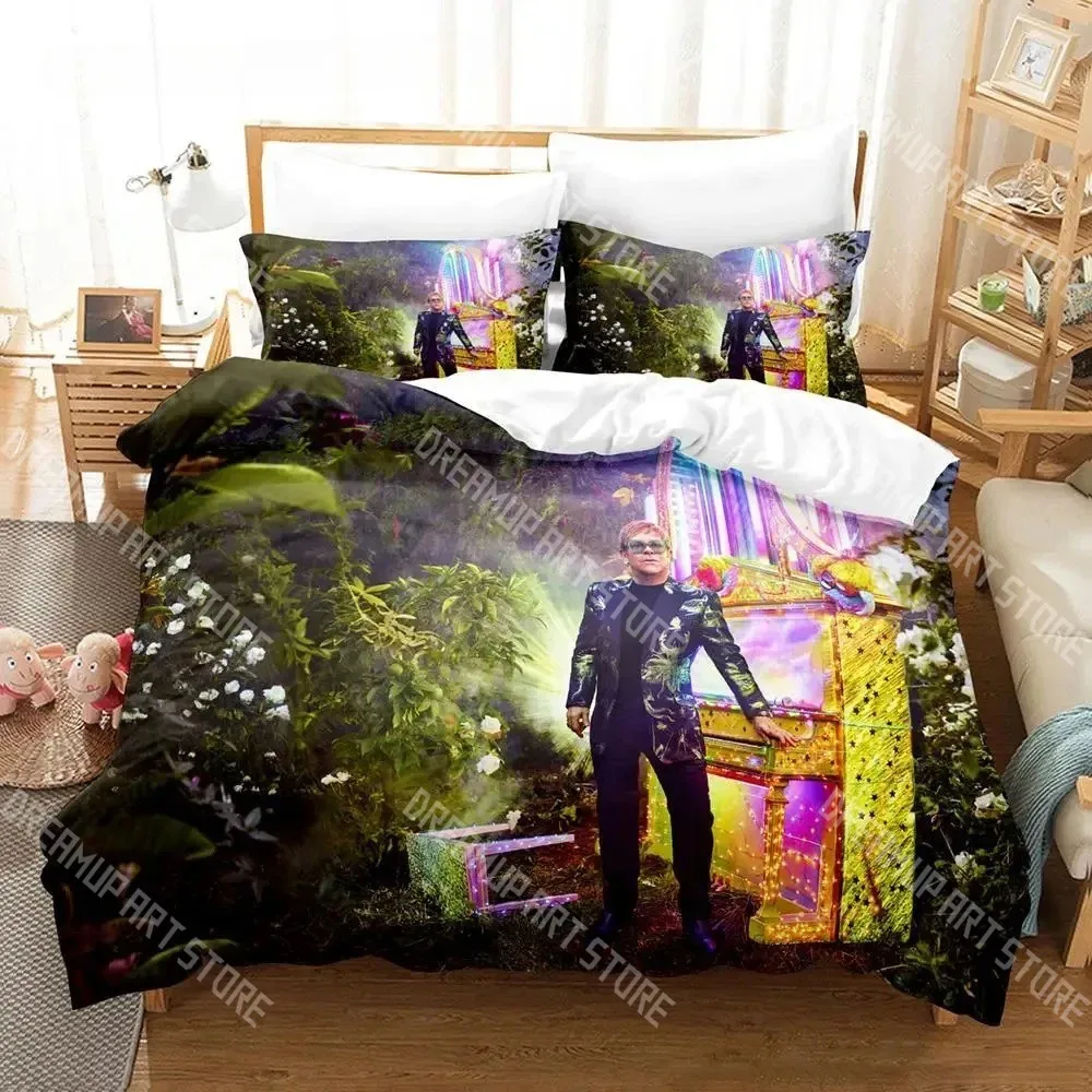Juego de Ropa de Cama con Diseño de Elton John FAREWELL Yellow Brick Road, Impreso en 3D, para Niños y Niñas, Funda de Edredón, Tamaños Individual, Matrimonial, Queen y King
