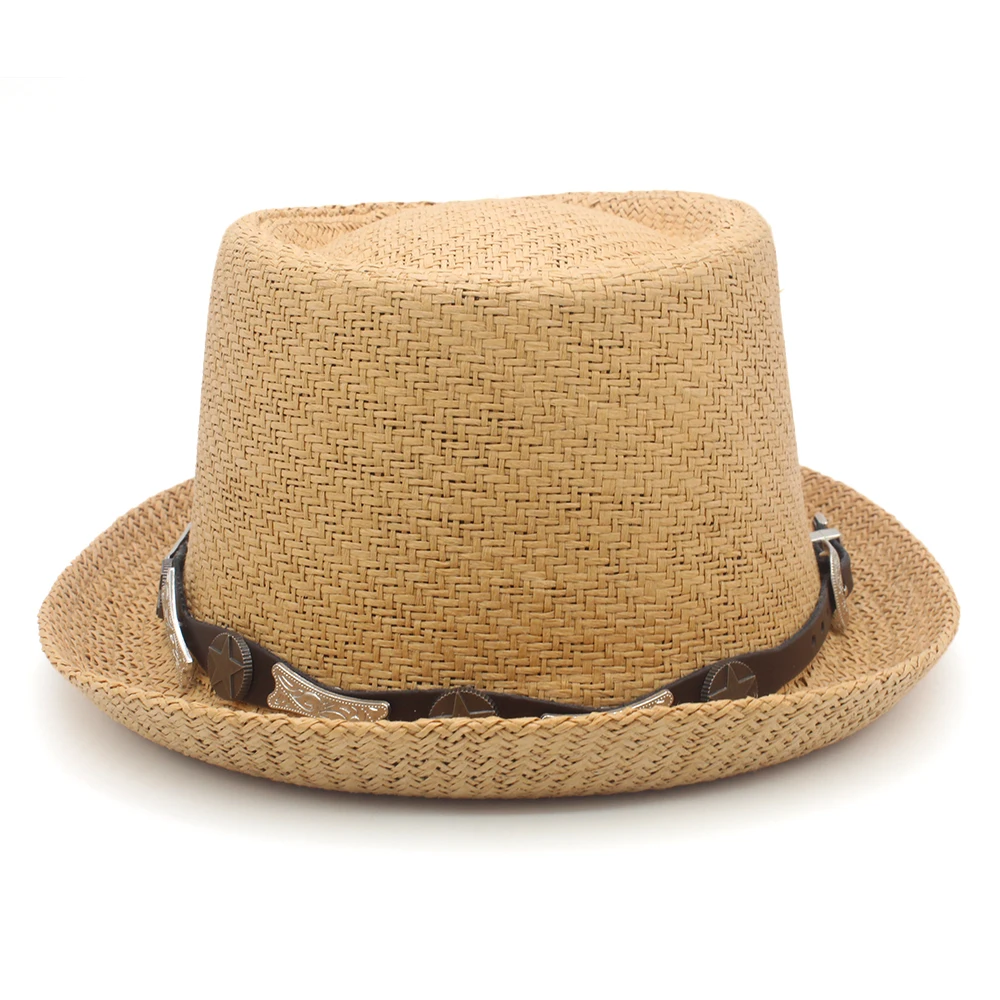 Men Women Straw Pork Pie Hats Summer Sunhat Boater Caps Sailor Sombrero Beach Fedora Trilby Outdoor Travel US Size 7 1/4 UK L