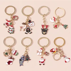 Cute Enamel Christmas Keychain Elk Santa Claus Keyring Pendants for Car Key Holder Women Girls Handbag Charms DIY Jewelry Gift