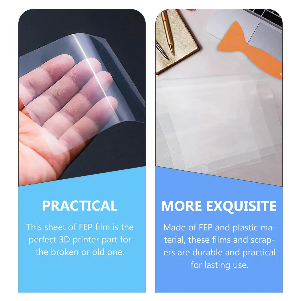 

1Set 3D Printing Release Film Kit Clear Fep Films with Scrapers High Temperature Resistant Non-Stick Surface for 3D Printer