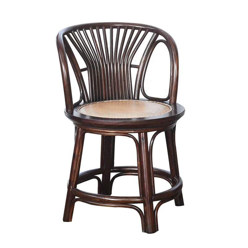 

Natural rattan rattan chair walnut small swivel chair home balcony leisure mahjong chair makeup computer living room
