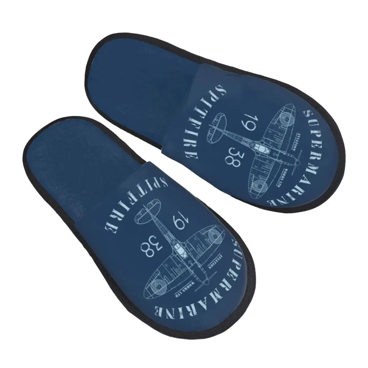 Custom Women Spitfire Blueprint House Slippers Soft Warm Fighter Pilot Aircraft Memory Foam Fluffy Slipper Indoor Outdoor Shoes