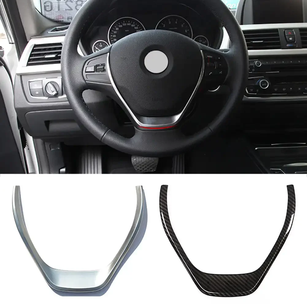 1x Carbon Fiber Black Steering Wheel Trim Cover Fits For BMW 1 3 Series F30 F32 F34 2013-2019 Interior Automobiles Parts