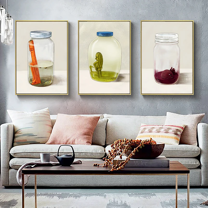 Portrait From Photo Painting Pickle Family Bathtub Surreal Poster and Prints Bottle Life – Fun and Quirky Art for Home Decor