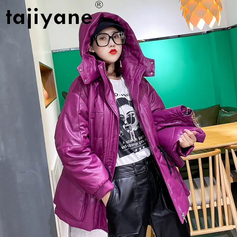 Tajeyane-Chaqueta de piel de oveja auténtica para mujer, abrigo de plumón de pato blanco, Parkas con capucha, Abrigos de Color de contraste, TN1190, invierno, 2020