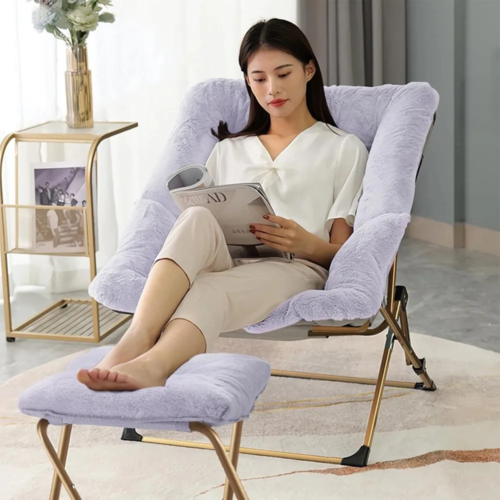 Comfy Saucer Chair for Adults, Soft Faux Fur Folding Lounge Chair for Bedroom Living Room Dorm Rooms Flexible Reading Chair