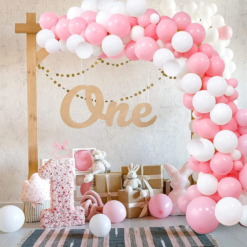 Pink and White Balloons, 60 Packs 30.48cm Light Pink and White Balloons with Confetti Balloons, Suitable for Birthday Party Decorations for Girls