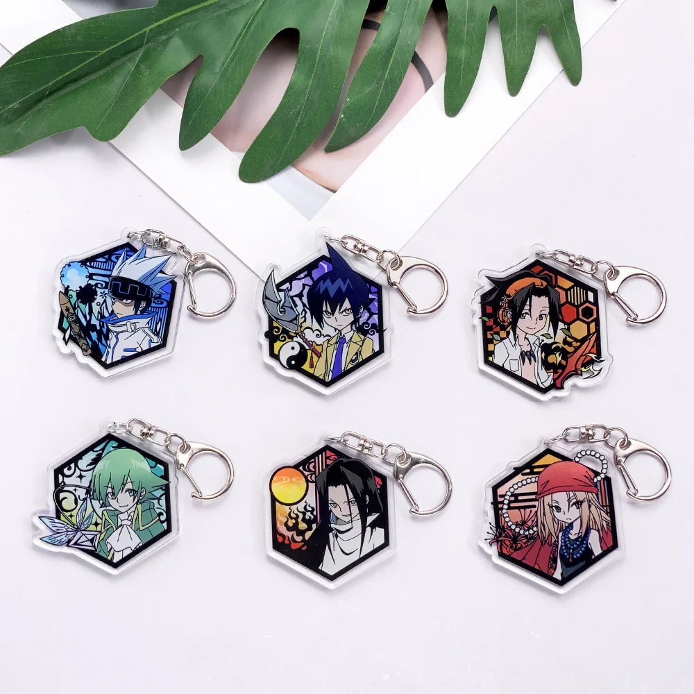 6Pcs Anime Figures Shaman King Acrylic Car Keychain Accessories Cute Bag Charm Funny Backpack Pendant Key Ring Gifts For Friends
