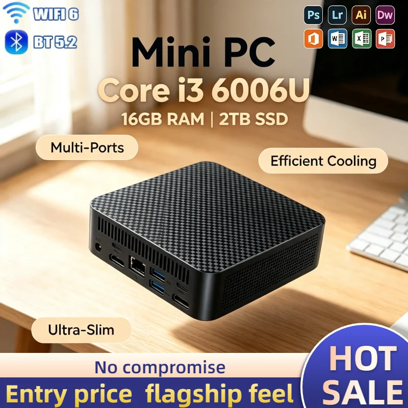 インテル-core-i3-6006u-コンパクトポータブルpc-16gb-ddr4-m2-nvme-ssd-トリプル4kビデオ-wifi6-静音冷却-オフィス・ホームシステム-2026