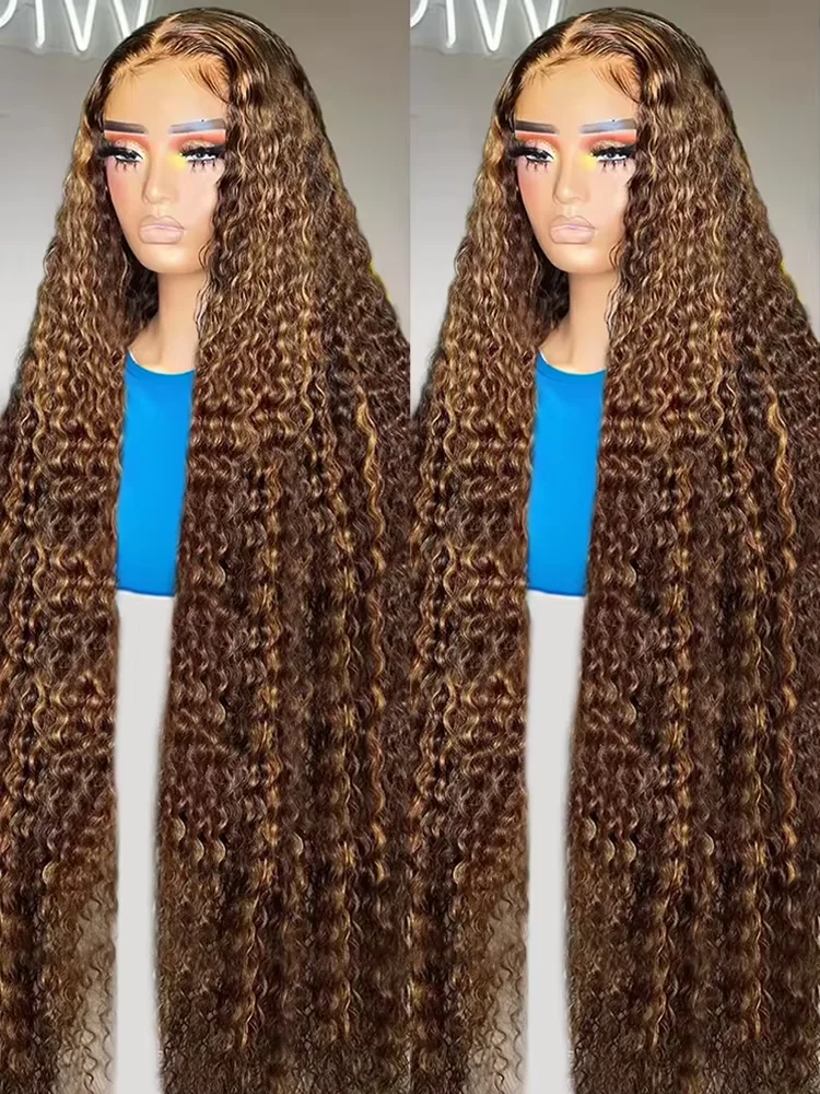 

Curly 13x4 Glueless Human Wig Wear And Go Deep Wave 200% Highlight Ombre Colored Human Wigs For Women On Sale Pre Plucked
