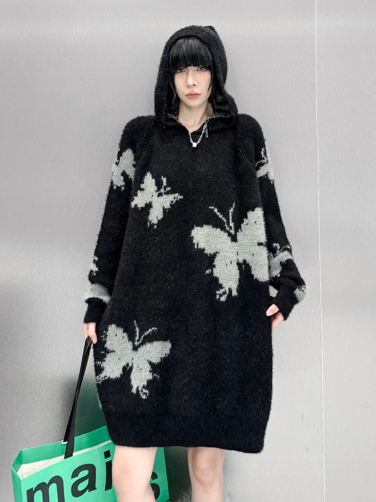 

Вязаный свитер с эффектом похудения для женщин: новая весенняя свободная толстовка средней длины в модном повседневном стиле