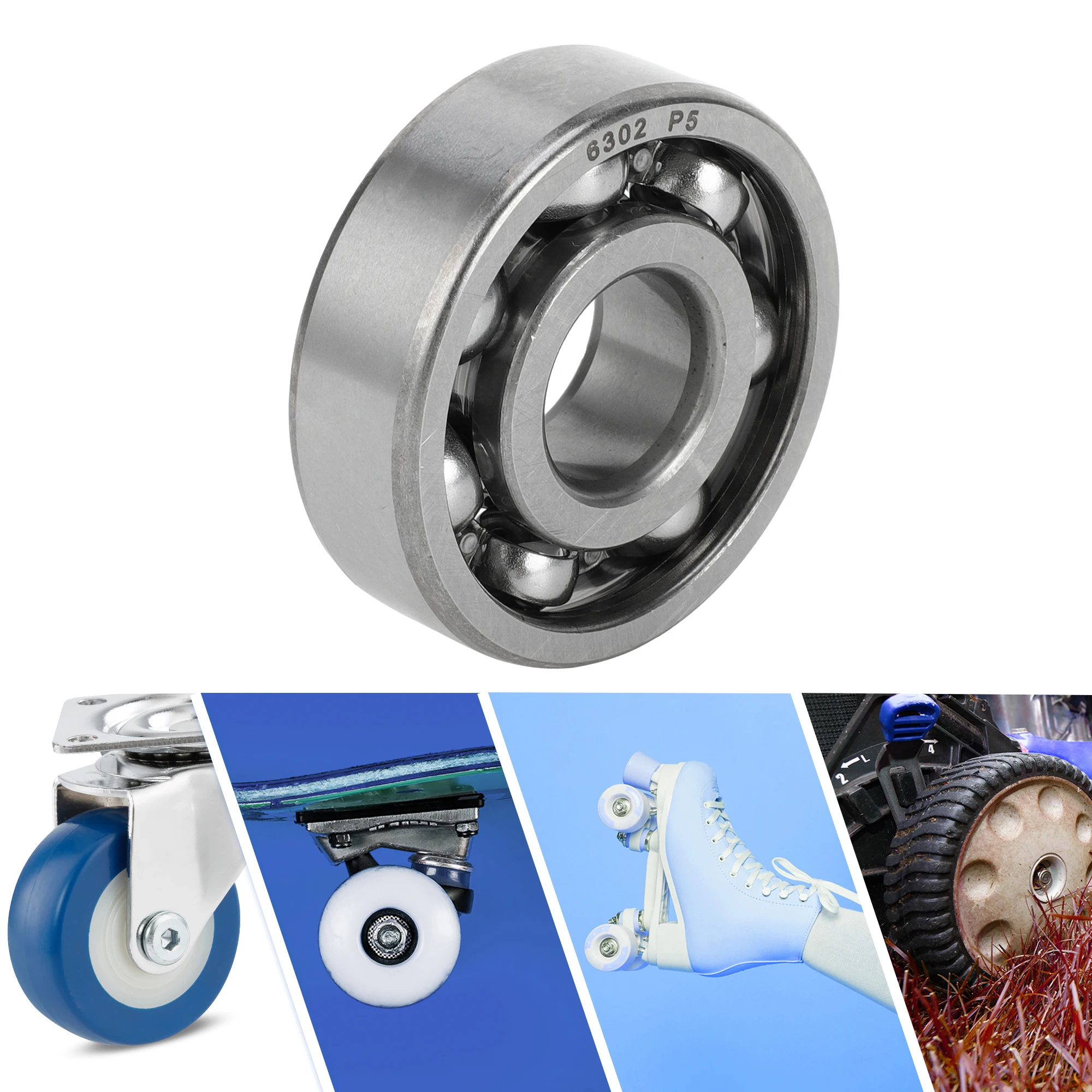 Motoforti 6302 & Deep Groove Ball Bearings P5 15x42x13mm Lubricated Bearings Open Type Silver Tone Scooter Skateboard Wheel