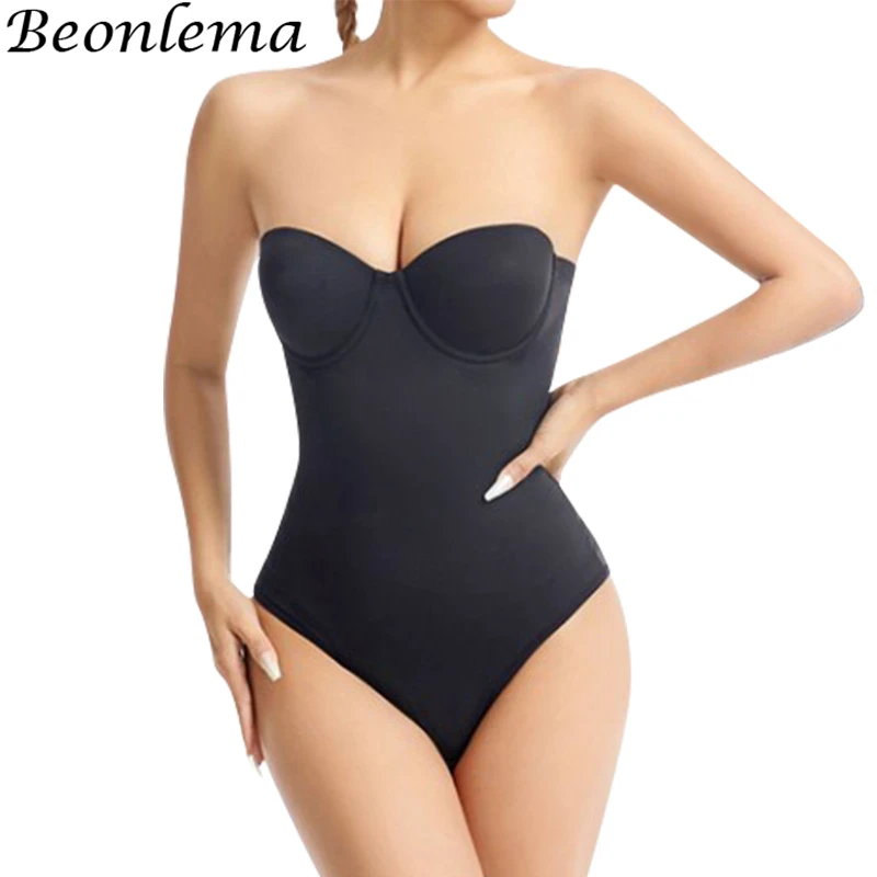 Beonlema Bodysuit Women Slimming Body Shaper Abdomen Reducing Shapewear Detachable Shoulder Strap All-in-one Underwear