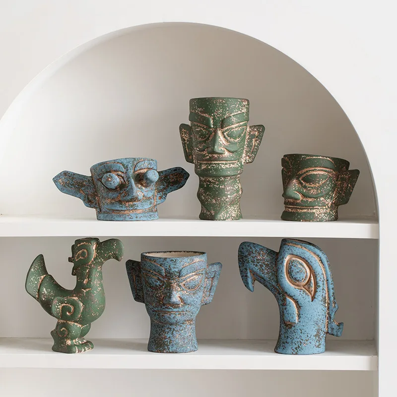 Three-Star Mound Ceramic Vase Imitation Bronze Living Room Entrance Dining Table Floral Decorations Pottery Jar