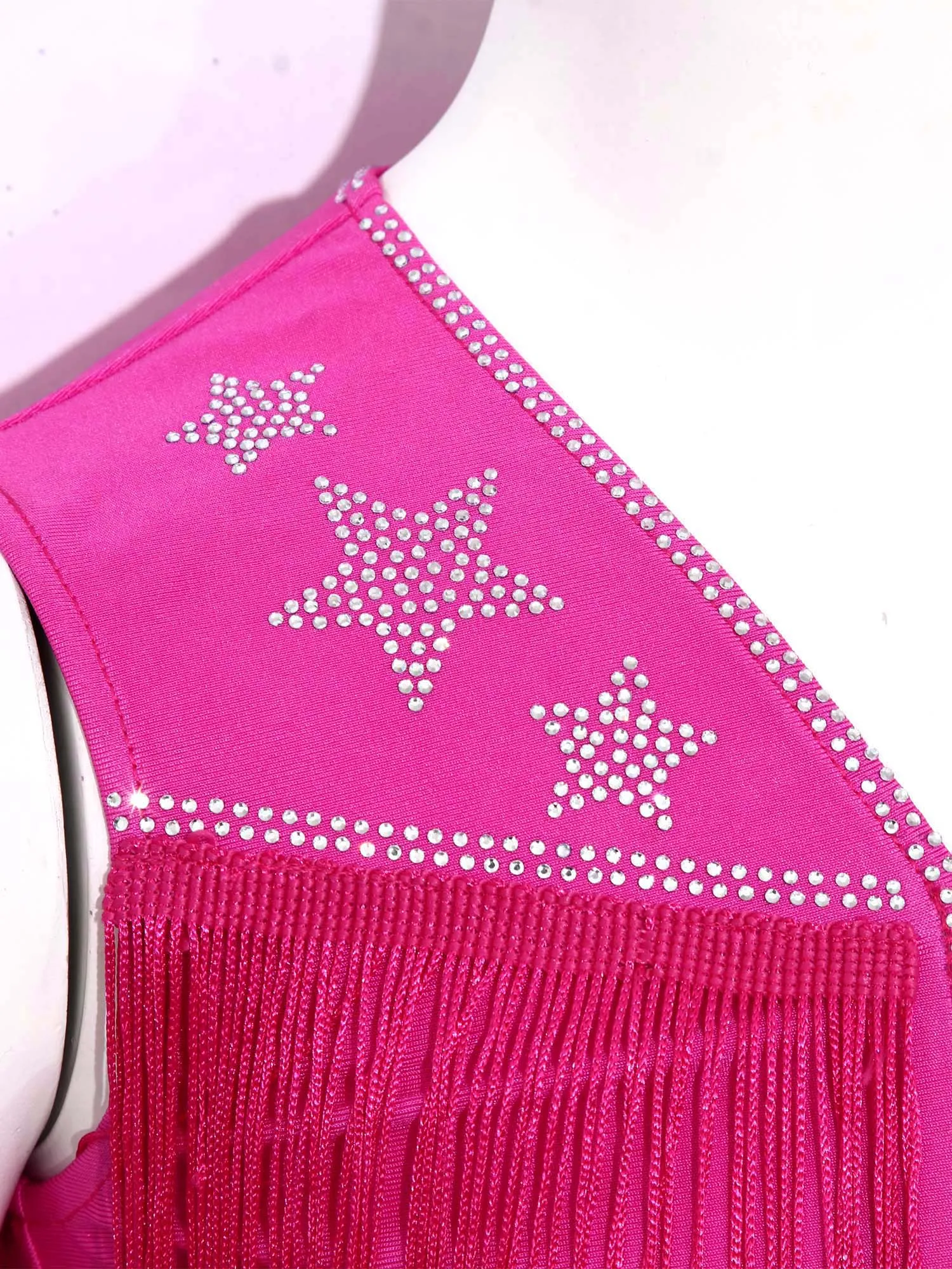 Kids Girls Western Cowgirls Outfit Jazz Dance Costume Rhinestone Crop Top with Skirt and Oversleeve for Performance Competition