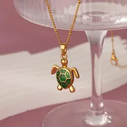Oil Drop Turtle Pendant Necklace for Women Stainless Steel Gold Color Aesthetic Chain Collar Choker Necklace Jewelry Accessories