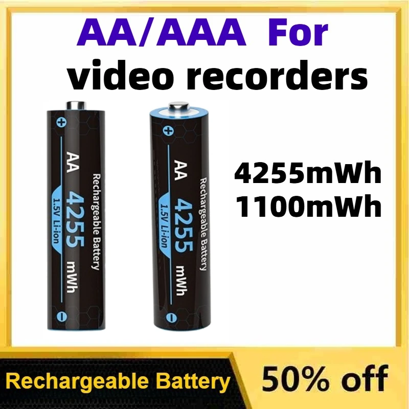 

High Capacity 4255/1100mWh 1.5V Constant Voltage AA/AAA Lithium-ion Rechargeable Batteries for Video Recorders Replaceable