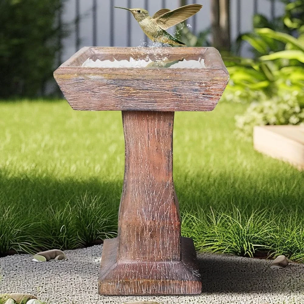 

Rustic Freestanding Square Bird Bath 23.2 Inch Height Durable Concrete Basin Easy Clean Birdwatching Garden Patio Decor