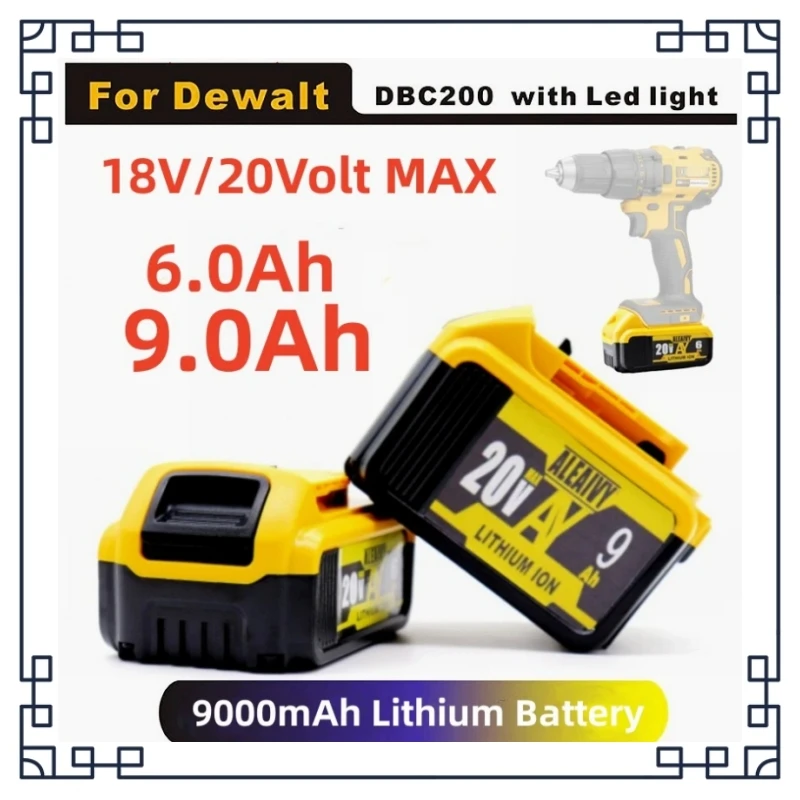 9000mAh Lithium Battery For dewalt 18V 20 Volt Max 6.0Ah 9.0Ah DCB205 DCB206 Replacement Li ion Battery Power tool Batteries