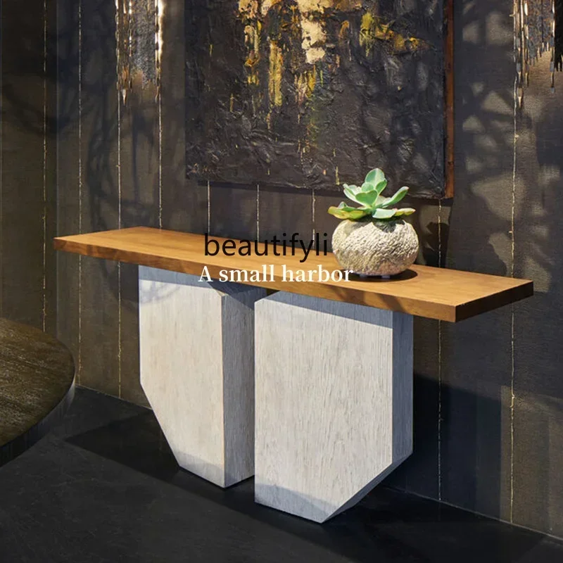 

Cy56 Wabi Sandy Wind Solid Wood Entrance Table Retro Against the Wall Nordic B & B Hotel Decorative View Desk