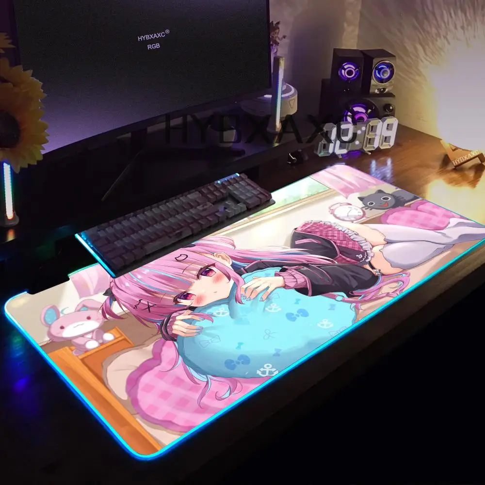 

Minato Aqua Hololive Anime Mouse Pad RGB Gaming Mouse Pad Desk Mat HD Gamer Large LED Light XXL MousePads PC Computer Carpet