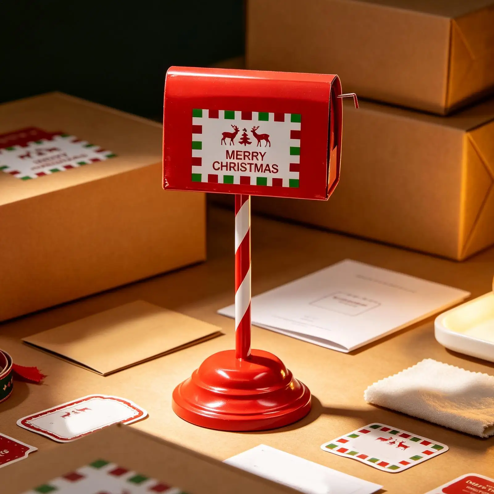 Christmas Decoration Santa Mailbox 13.4 Inch Retro Metal Interactive Centerpiece Letter Box Santa Mailbox For Greeting Cards